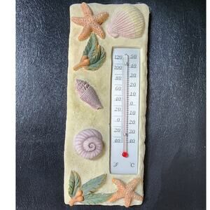 Polystone Seashell Thermometer With Metal Scale and  detailed seashell design